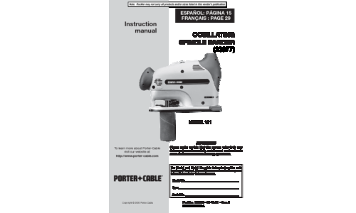 Porter-Cable Cordless Sander 121 User Manual