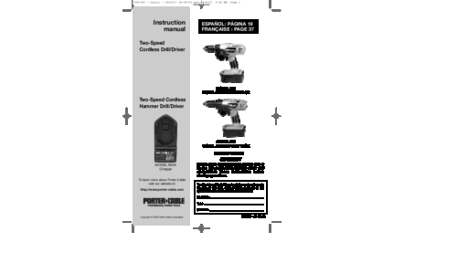 Porter-Cable Cordless Drill 8923 User Manual