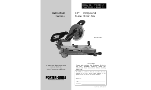 Porter-Cable 3807 User Manual