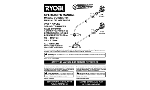 Ryobi Trimmer C430 RY34421 User Manual