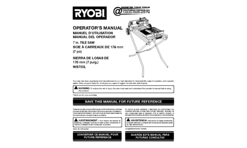 Ryobi Saw WS750L user manual