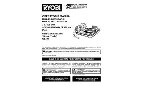 Ryobi Saw WS730 User Manual