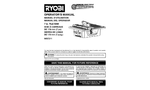 Ryobi Saw WS7211 user manual