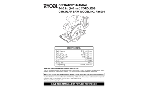 Ryobi Saw RY6201 User Manual