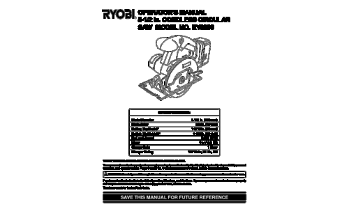 Ryobi Saw RY6200 User Manual