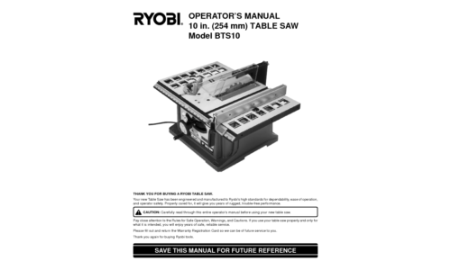 Ryobi Saw BTS10 User Manual