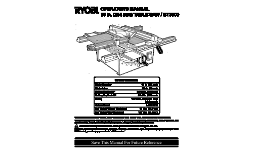 Ryobi Saw BT3000 User Manual