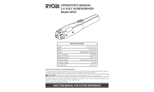 Ryobi Power Screwdriver HP24 User Manual