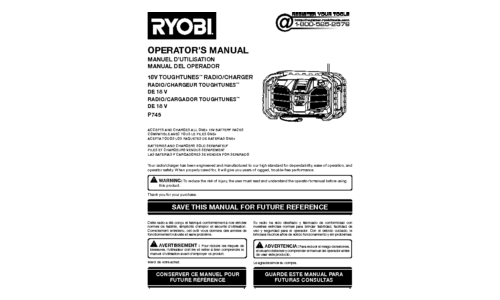 Ryobi Portable Radio p745 user manual