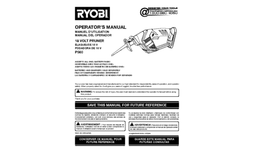 Ryobi Pole Saw P560 User Manual