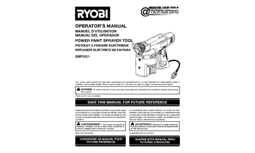 Ryobi Paint Sprayer SSP0501 user manual