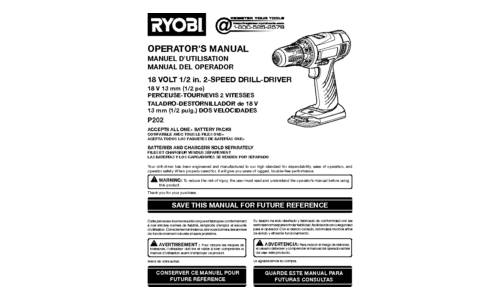 Ryobi P202 User Manual