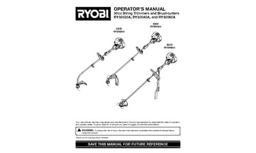 Ryobi Outdoor Trimmer CS30 RY30020A, SS30 RY30040A, BC30 RY30060A User Manual