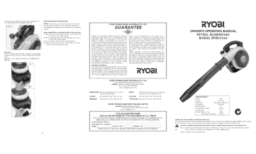 Ryobi Outdoor RPBV2500 User Manual