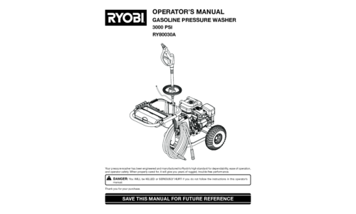 Ryobi Outdoor Pressure Washer 3000 PSI, RY80030A User Manual