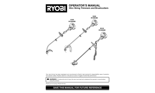 Ryobi Outdoor CS30 RY30020B, SS30 RY30040B, BC30 RY30060B User Manual