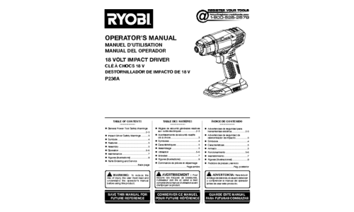 Ryobi Impact Driver P236A User Manual