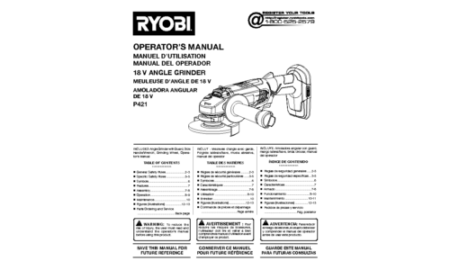 Ryobi Grinder P421 User Manual