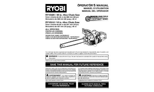 Ryobi Chainsaw RY10518 User Manual