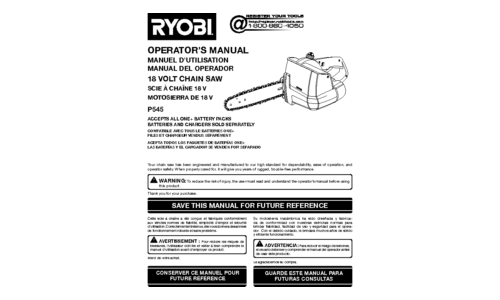 Ryobi Chainsaw P545 User Manual