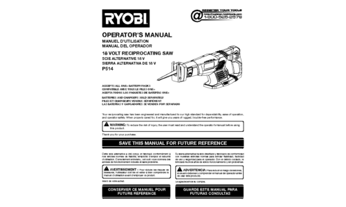 Ryobi Chainsaw P514 user manual