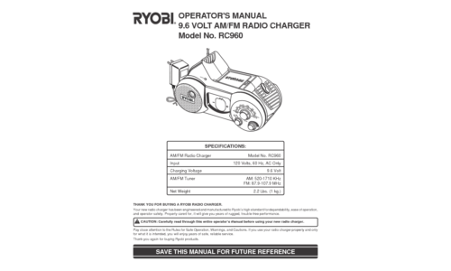 Ryobi Battery Charger RC960 User Manual