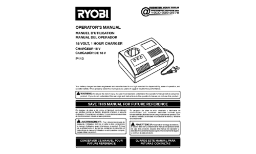 Ryobi Battery Charger P110 user manual