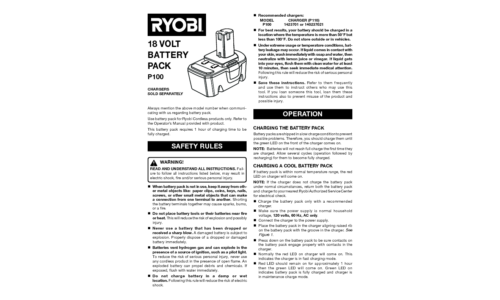 Ryobi Battery Charger P100 User Manual