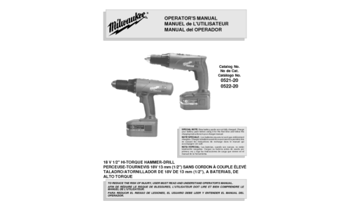 Milwaukee Tools Cordless Drill 0522-20 User Manual