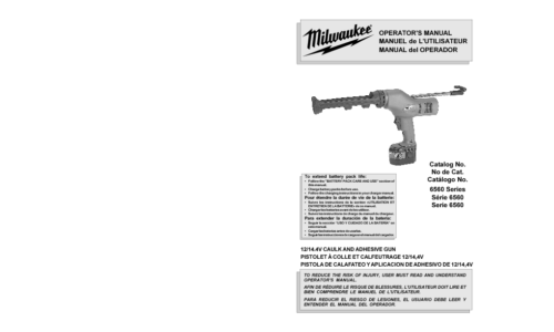 Milwaukee Tools Caulking Gun 6560 Series User Manual