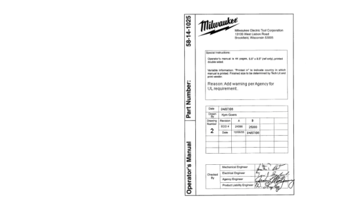 Milwaukee 58-14-1025 Saw User Manual